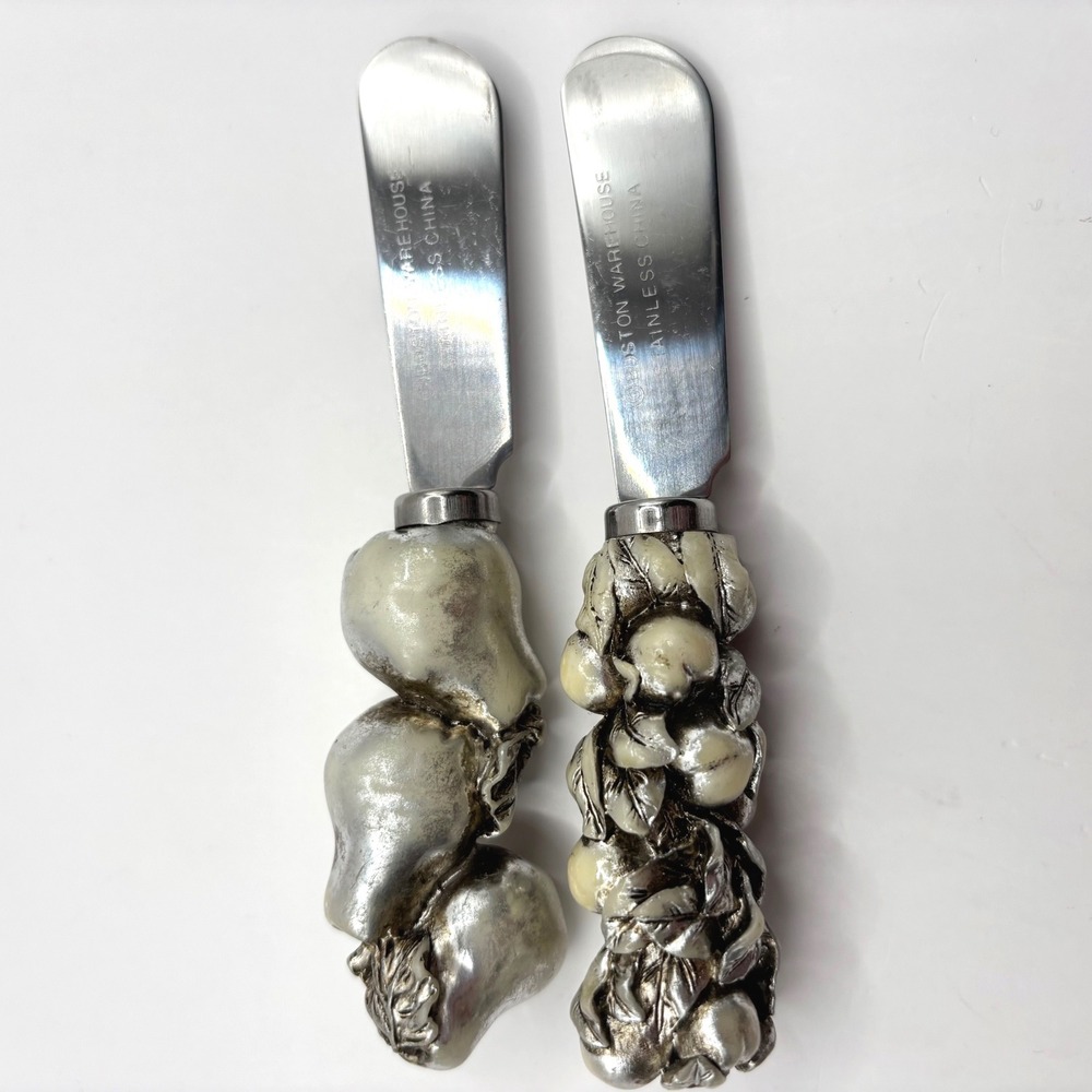 Boston Warehouse Silver Fruit Cheese Spreaders Set of 2 Stainless Steel
